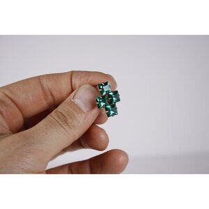 Vintage CORO Emerald green rhinestone screw back earrings, green cross earrings